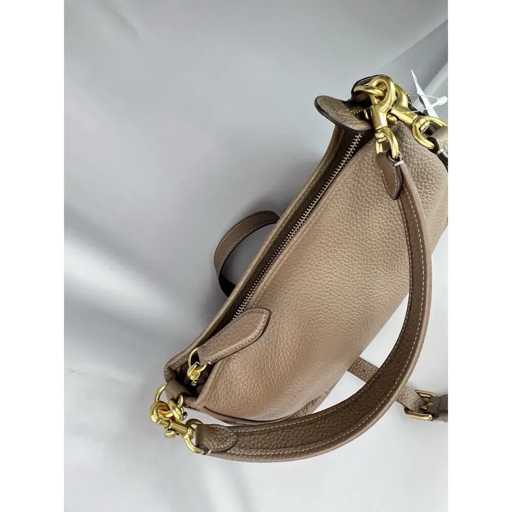 Coach Cary Crossbody Bag Pebbled Finish Dark Stone Gold Hardware Zip Strap CC437